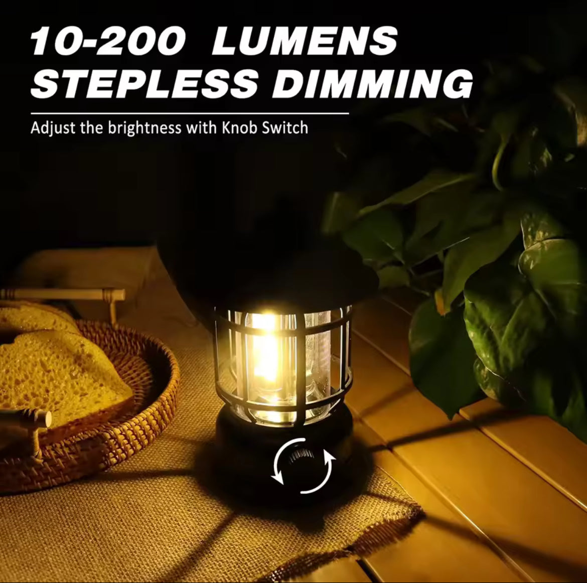 فانوس تخييم قابل للشحن بإضاءة COB متدرّجة – Lanterne COB rechargeable à intensité variable – COB Rechargeable Stepless Dimming Camping Lantern