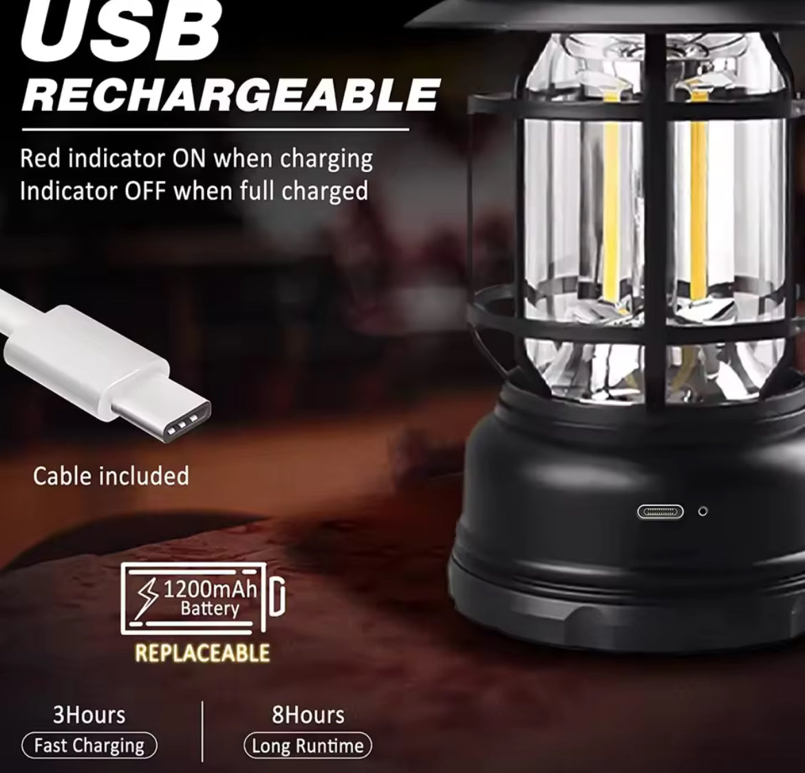 فانوس تخييم قابل للشحن بإضاءة COB متدرّجة – Lanterne COB rechargeable à intensité variable – COB Rechargeable Stepless Dimming Camping Lantern